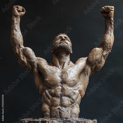 Celebrating strength and victory fitness center sculpture indoor eye-level empowerment and achievement