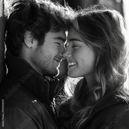 Pareja de dos enamorados, hombre y mujer, demostrando mucho cariño y amor. photo