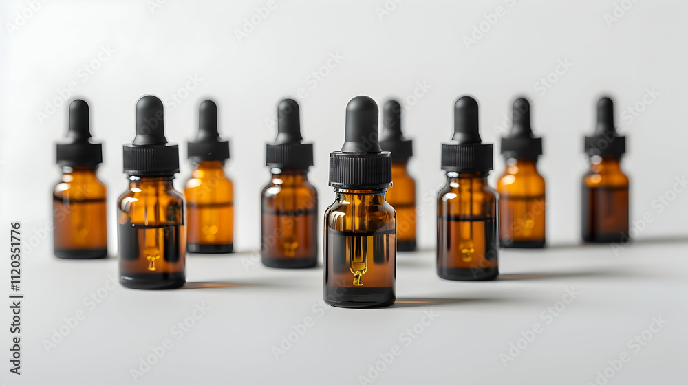 Studio shot of serum in glass bottles isolated on white Studio shot of serum in glass bottles isolated on white
