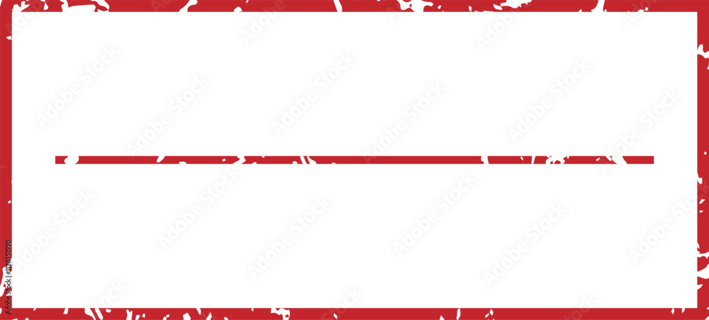 Blank rectangular red grunge rubber stamp featuring a horizontal line, creating ample copy space for text or messages, isolated against a clean white background