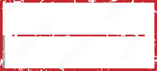 Blank rectangular red grunge rubber stamp featuring a horizontal line, creating ample copy space for text or messages, isolated against a clean white background