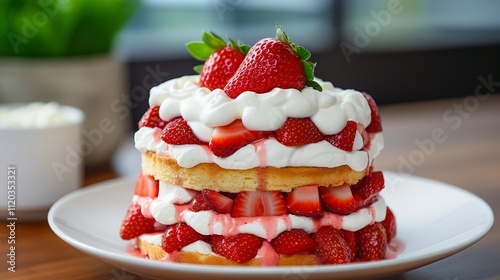 A photo of a delightful strawberry shortcake