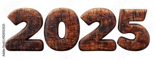  3D 2025 text with wood texture