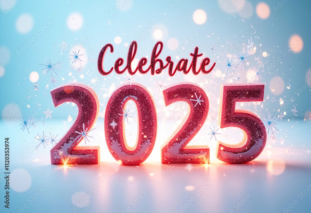 Celebrate 2025 Happy New Year greeting card banner design template with 3D pink frosted number and snowflake light blue pastel background winter holiday festive season wallpaper invitation card Celebrate 2025 Happy New Year greeting card banner design template with 3D pink frosted number and snowflake light blue pastel background winter holiday festive season wallpaper invitation card