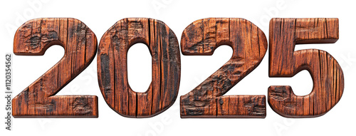 3D 2025 text with wood texture