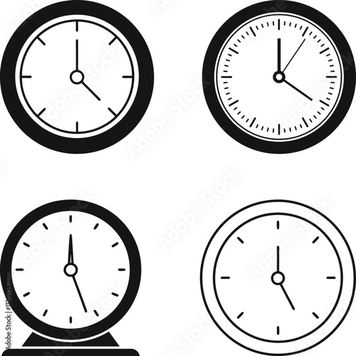 Time clock icon set Silhouette. Wall clock vector icon. timer signs for UI design Illustration.