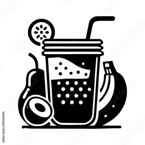 Simple Vector Icon of a Fresh fruit smoothies – Logo Design Illustration