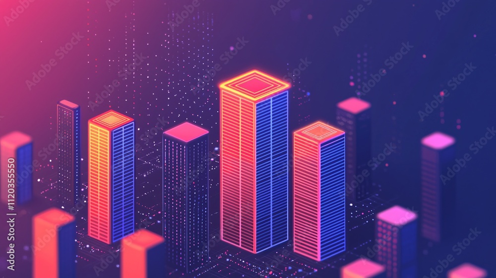 Naklejka premium digital skyscrapers and urban technology with architecture visualization and connectivity for progress and performance.