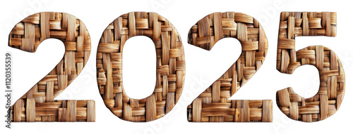 3D 2025 text with woven bamboo texture