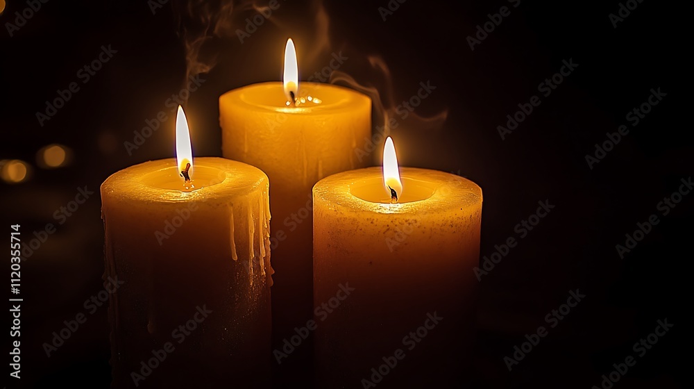 Candles set against a dark background, creating a warm and intimate ambiance.