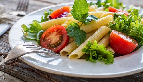 Simple Yet Delicious Pasta Salads Highlighted in Fresh and Rustic Food Photography photo