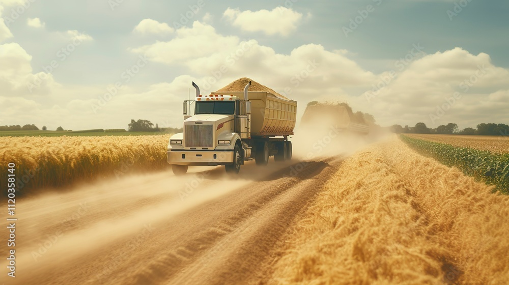 Fototapeta premium A photo of a farm truck transporting soybeans.