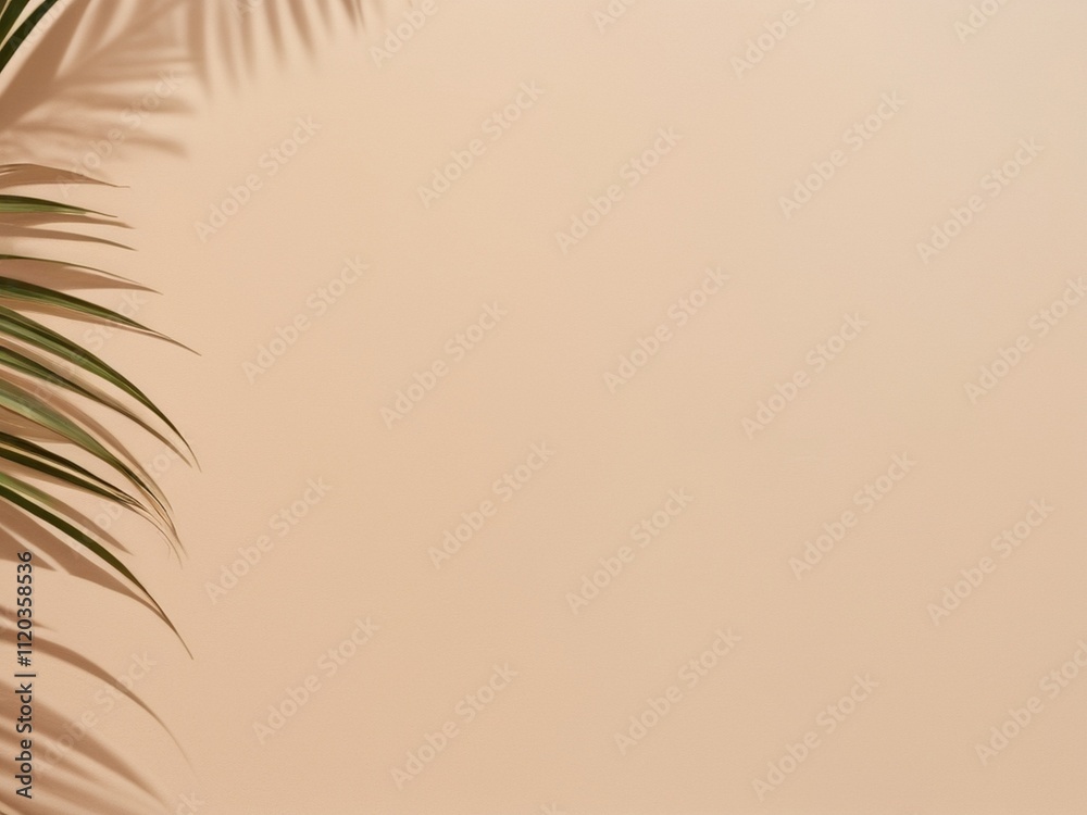 Fototapeta premium Concepts for summer and holiday backgrounds featuring a coconut leaf shadow on a beach with fine sand