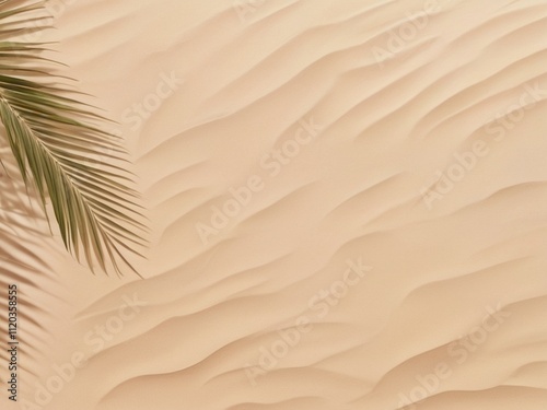 Concepts for summer and holiday backgrounds featuring a coconut leaf shadow on a beach with fine sand