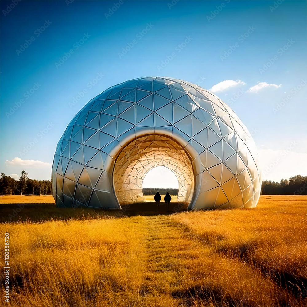 Obraz premium Round metal ball structure in a vast field 