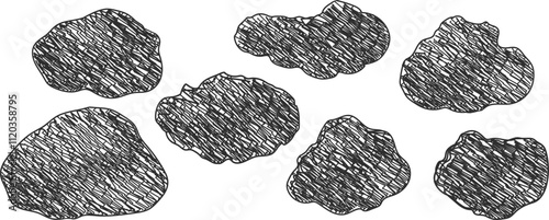 Hand drawn pencil drawing of clouds in pastel color. Kids sketch chalk drawing. Grunge image of the heaven. For design template art children education material.