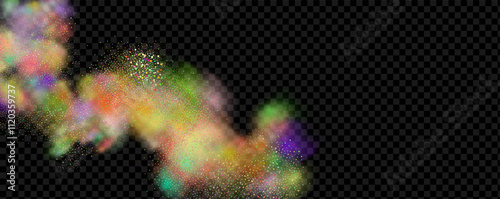 An explosion of colorful smoke clouds.Multicolor fog with blue and yellow particles.Explosions of color powder.
