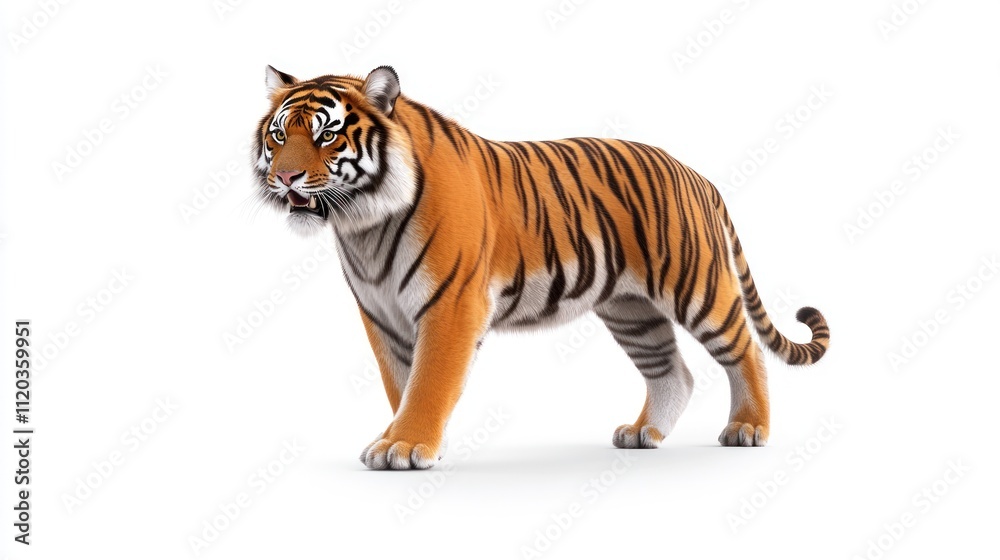 Obraz premium A realistic illustration of a tiger standing on a white background.