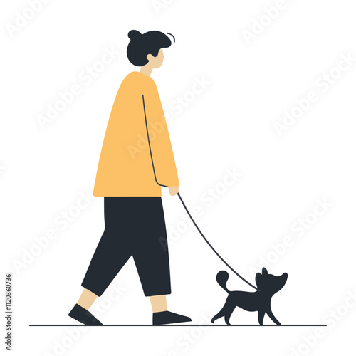 Person walking a dog - minimal vector illustration for web and app use