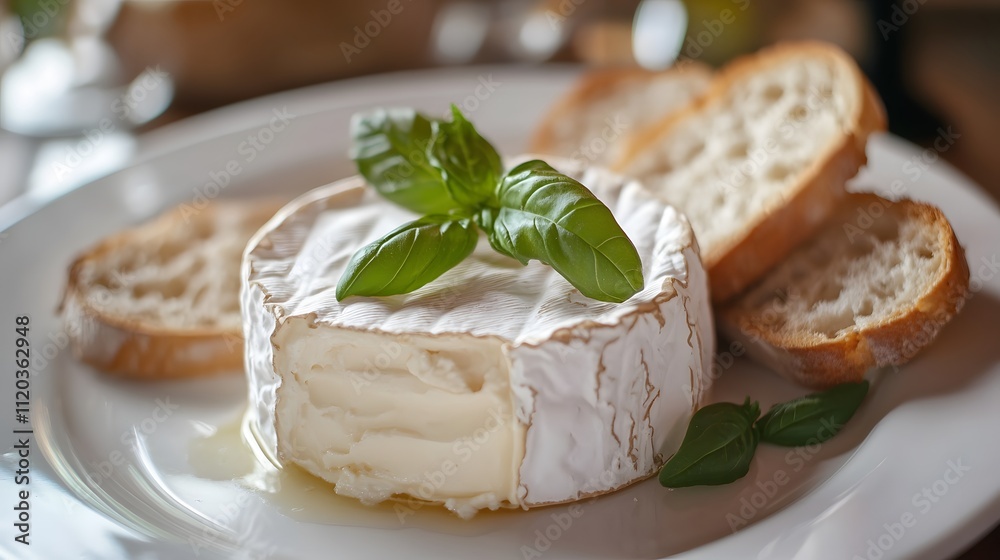 Creamy Camembert Cheese with Basil and Crusty Bread Creamy Camembert Cheese with Basil and Crusty Bread