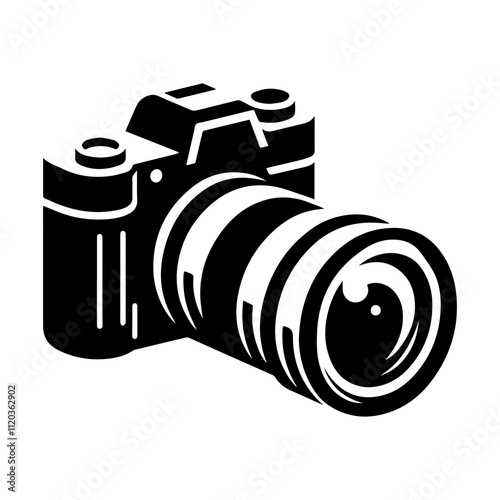Simple Vector Icon of a Camera with Zoom Lens – Logo Design Illustration