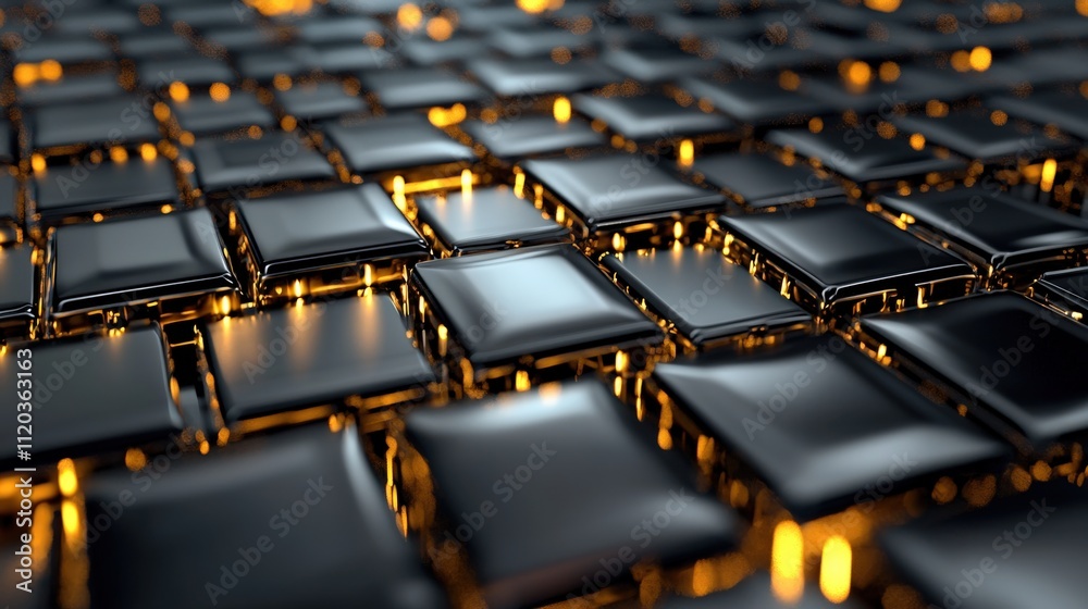 Fototapeta premium Modern grid texture, interspersed with glowing elements