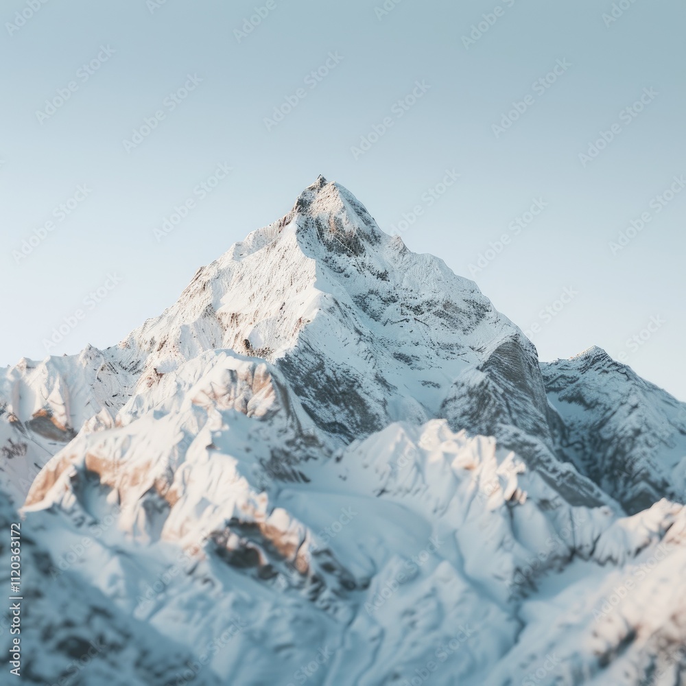 Fototapeta premium A majestic snow-capped mountain peak against a clear sky.