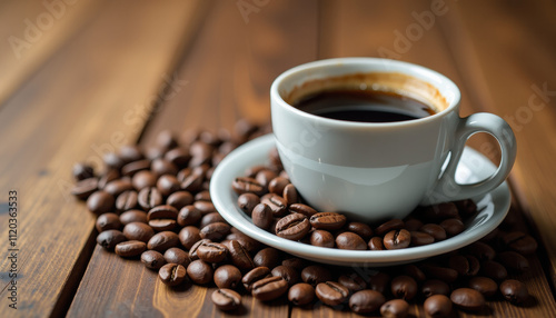 Aromatic Coffee Cup on Wooden Table