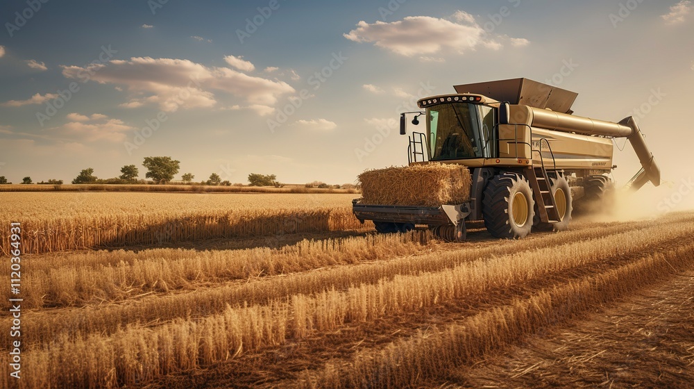 Fototapeta premium A photo of a grain cart loading harvested crops.
