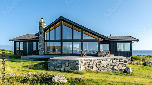 Seaside Nordic Home with Rocky Shore and Pine Trees, Modern Swedish Archipelago Estate photo