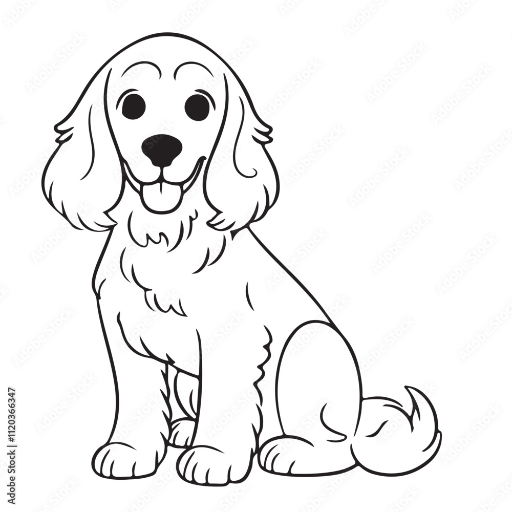 Fototapeta premium Vector black and white illustration of a sitting dog isolated on a white background.
