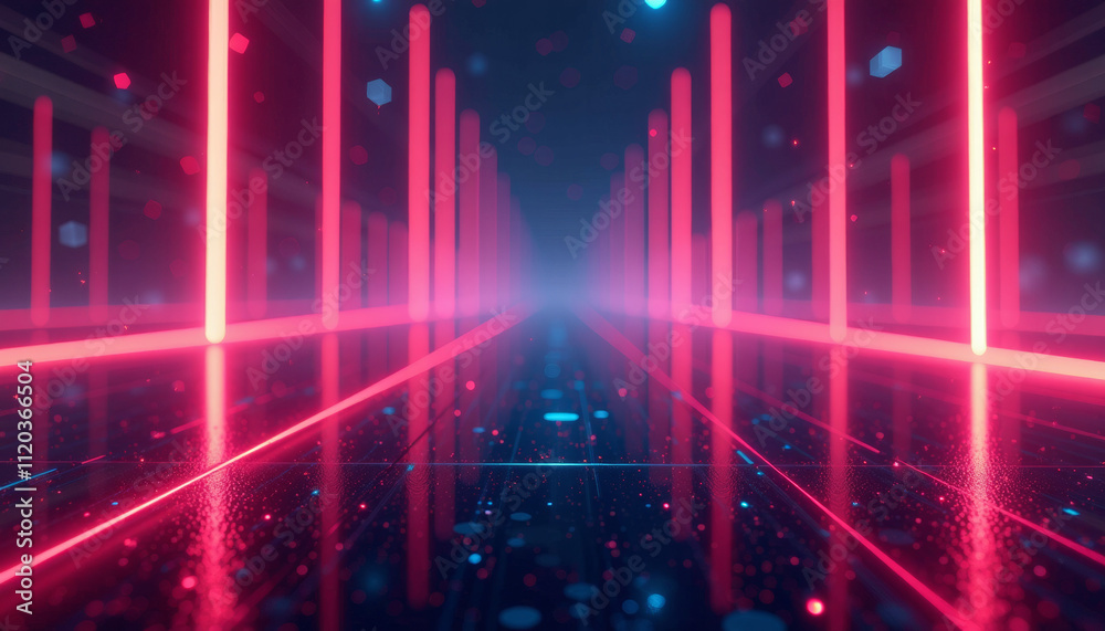 Obraz premium Neon Glowing Tunnel - Futuristic Digital Art