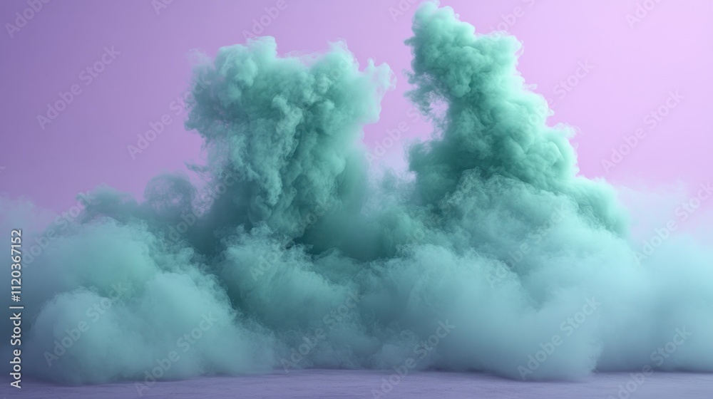 Vibrant green vapor billows gracefully, creating abstract shapes in a dreamy pastel environment Vibrant green vapor billows gracefully, creating abstract shapes in a dreamy pastel environment