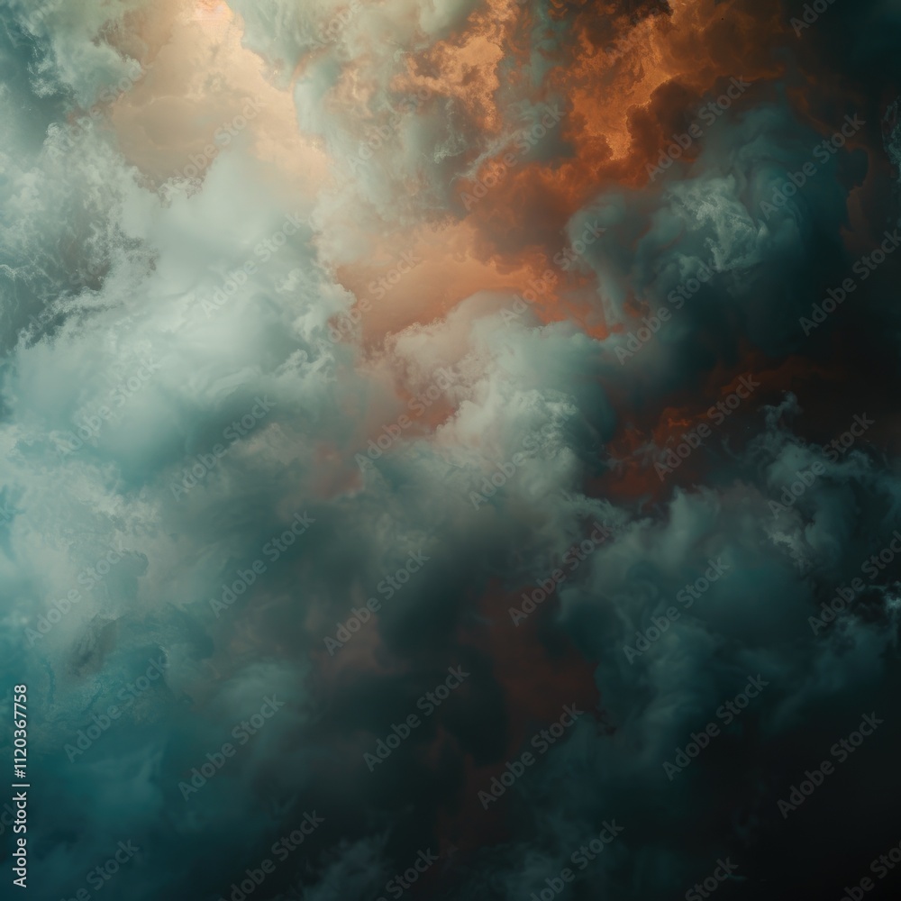 Dramatic sky with dark clouds and a touch of orange light Dramatic sky with dark clouds and a touch of orange light