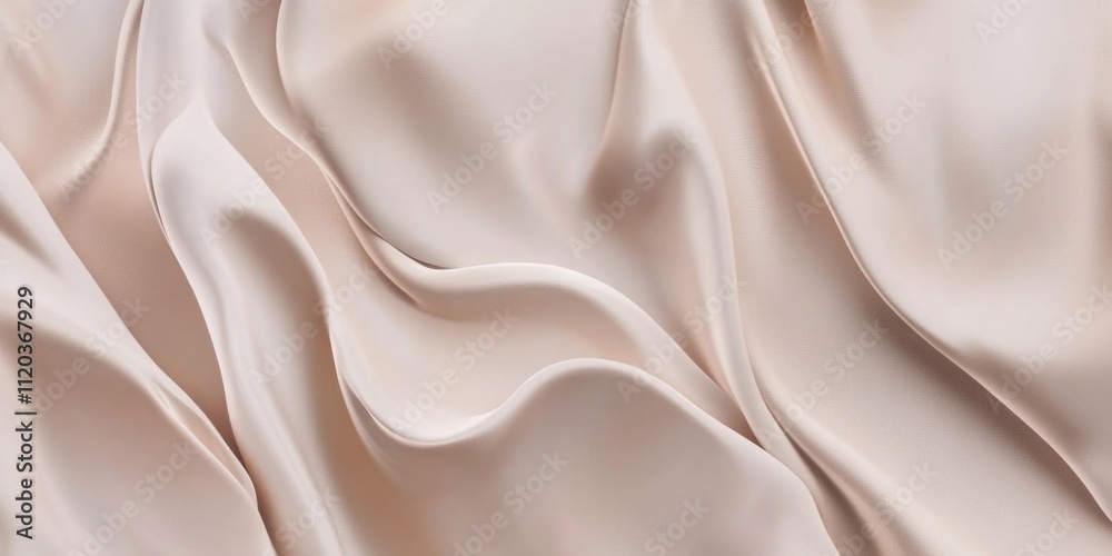 Obraz premium Abstract flowing silk fabric texture, beautiful draped shimmering satin background in light beige quiet luxury concept
