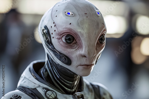 Futuristic Alien Character With Detailed Robotic Features In A Sci-Fi Setting