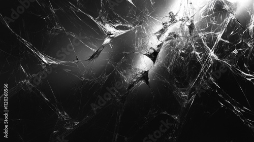 Abstract Cracked Glass Texture  Dark Background  Shattered  Broken  Fissures  Lines  Monoc photo