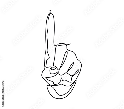 Hand showing something with index finger, continuous line drawing, vector illustration	