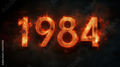 Vivid 1984 numerals in dark smoky intense lighting