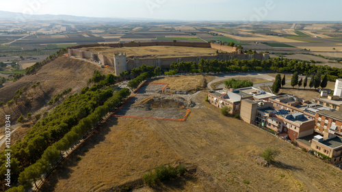 Aerial view of the Swabian-Angevin Fortress of Lucera in the province of Foggia, Puglia, Italy. This castle is a historic military structure. photo