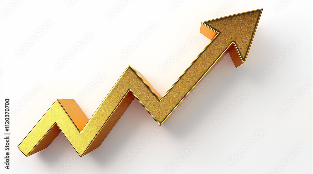 Rising Gold Arrow 3D Render Icon Isolated on White Background Rising Gold Arrow 3D Render Icon Isolated on White Background