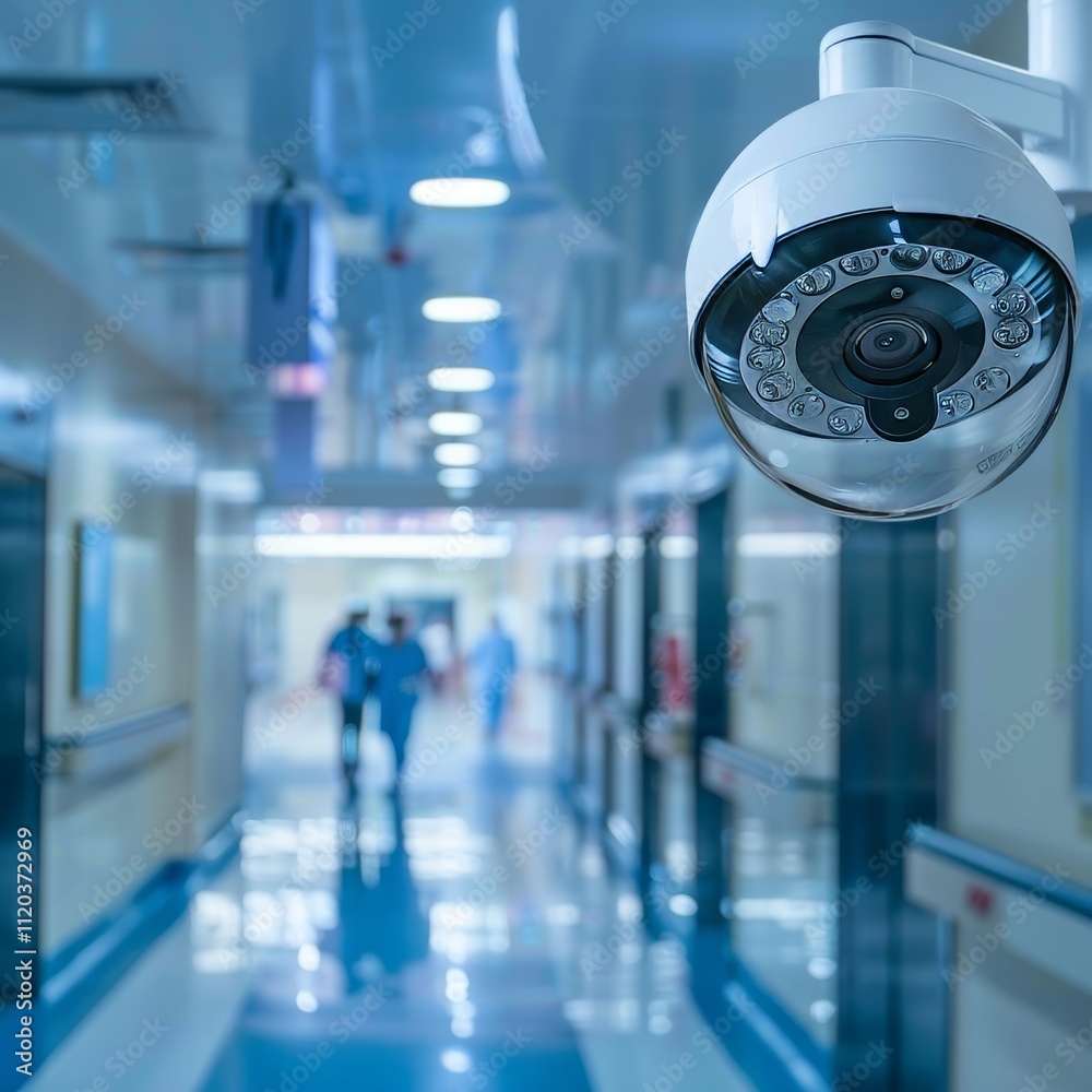 Playback CCTV cameras in modern clinic on PC screen. User interface of surveillance system program and AI face recognition. Security cameras footage. Medical staff and patients in hospital hallway Playback CCTV cameras in modern clinic on PC screen. User interface of surveillance system program and AI face recognition. Security cameras footage. Medical staff and patients in hospital hallway