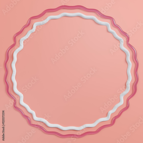 3D realistic round frame made of glue/jely and chalk (gypsum) white on a red background, closeup