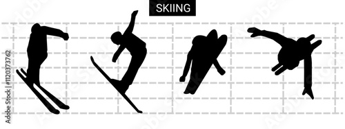 ski athlete silhouette. extreme sports in winter. skiing. vector illustration.