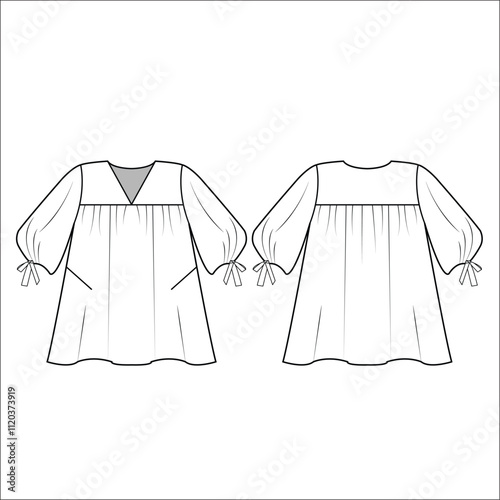 ELBOW SLEEVES WOVEN TOP WITH CUTE BOW DETAIL DESIGNED FOR LADIES IN VECTOR ILLUSTRATION FILE