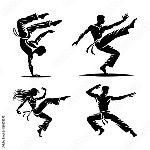 vector set of capoeira sport silhouette icon (artwork 1)