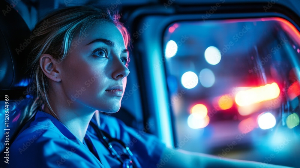 Emergency medical responseparamedic in action urban setting night scene intense environment focused viewpoint on duty Emergency medical responseparamedic in action urban setting night scene intense environment focused viewpoint on duty