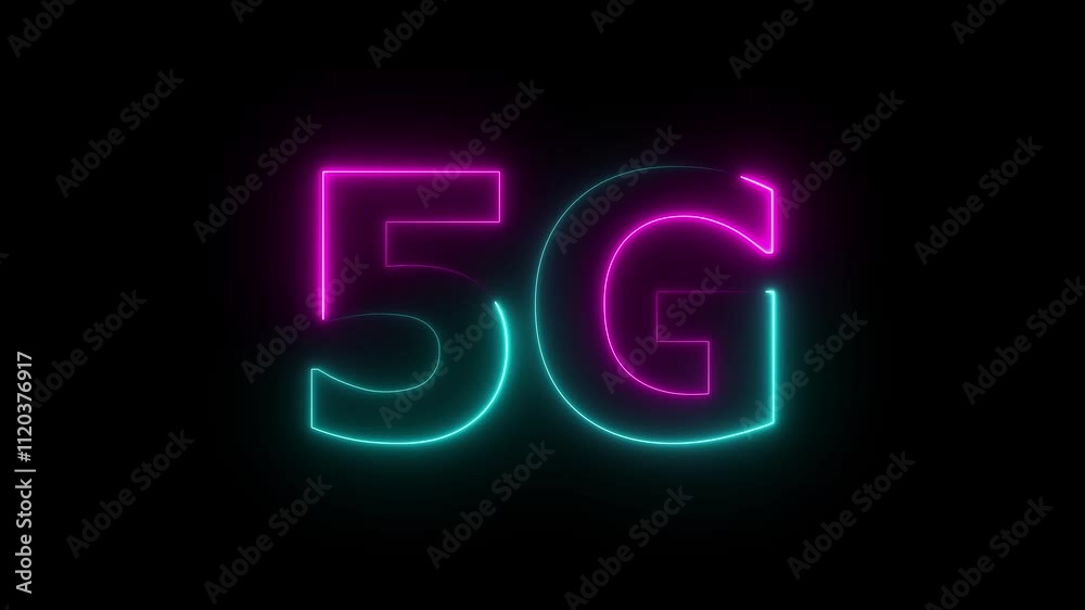 Neon glowing 5G mobile communication technology animation. 5G Network concept icon. 5G glowing neon text concept .
