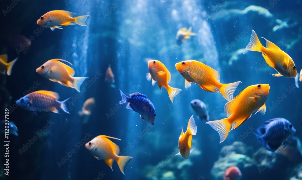 Fototapeta Colorful fish swimming in an aquarium. AI.