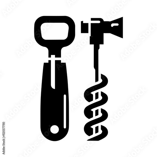 Simple Vector Icon of a Bottle Opener and Corkscrew – Logo Design Illustration